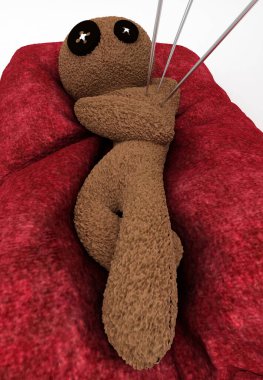 3 boyutlu görüntüleme. İğneli oyuncak bebeğin 3 boyutlu resmi