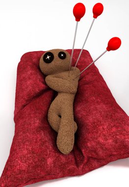 3 boyutlu görüntüleme. İğneli oyuncak bebeğin 3 boyutlu resmi