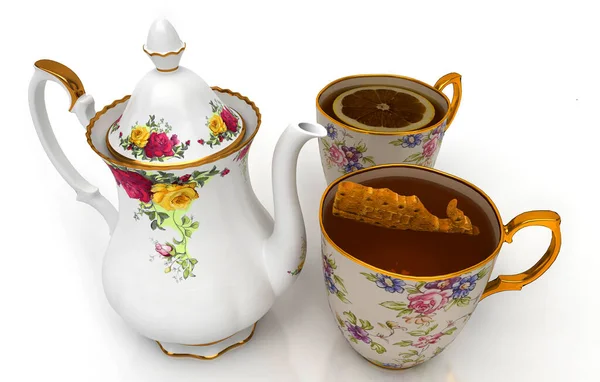 Чашка Горячего Чая Печеньем Кита Изолированы Белом Фоне — стоковое фото