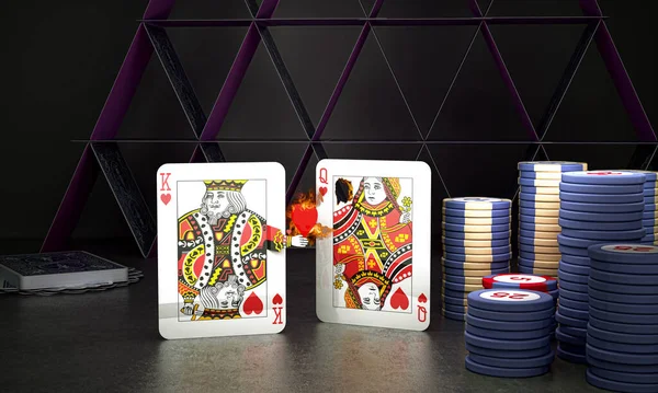 テーブルの上のポーカーチップとカード — ストック写真