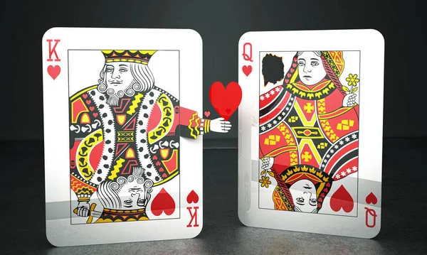 国王和王后打牌 隔离在黑色背景上 — 图库照片