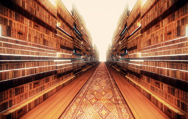 Ancient bookcase, fantasy style, 3d rendering