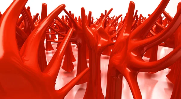 Stiliserade Röda Händer Som Kommer Upp Från Marken — Stockfoto