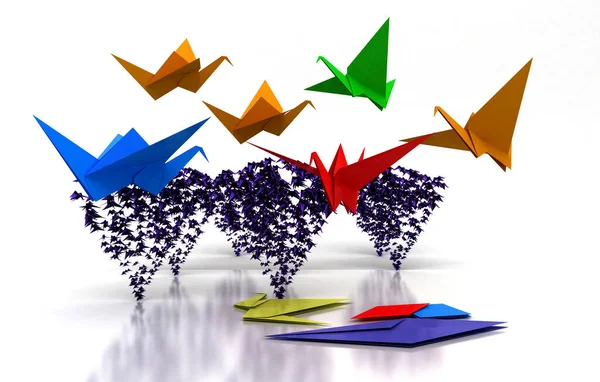 Unicornio Origami Volando Sobre Fondo Papel Concepto Fiesta Símbolo Felicidad —  Fotos de Stock