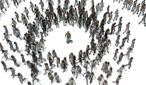 Lonely Man Center Crowd People Circle Representation Loneliness Isolation — Stock Photo, Image