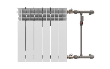 Demir radyatör izole edilmiş, yakın plan görüntüleyici.