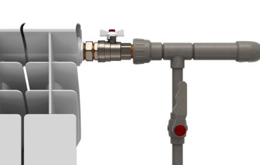 Demir radyatör izole edilmiş, yakın plan görüntüleyici.