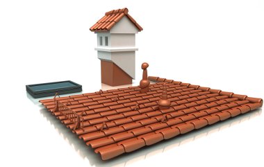 Beyaz arkaplanda kırmızı çatılı ev