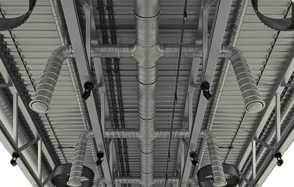 Система Потолочной Вентиляции Металлическими Трубами Конструкция Bim Рендеринг — стоковое фото