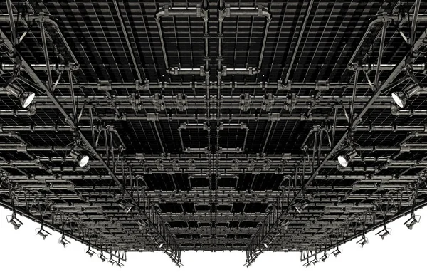 金属パイプ ビーム 3Dレンダリングと天井換気システム — ストック写真