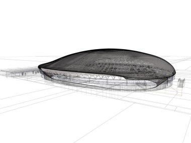 Modern bir binanın 3D canlandırması, velodrome