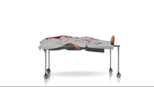 Cadáver Morgue Coberto Por Lençol Sangrento Renderização — Vídeo de Stock