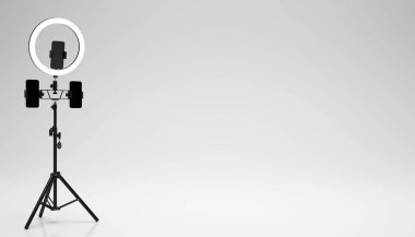 Ring light with smartphone holder mockup for advertising and product presentation, isolated 3D rendering