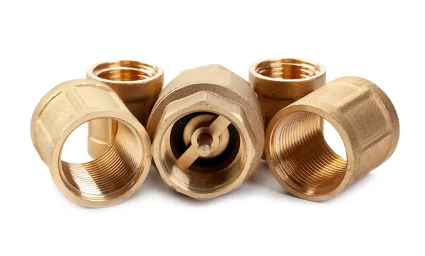 Brass Fittings Threaded Connectors White Background — Stock Photo, Image