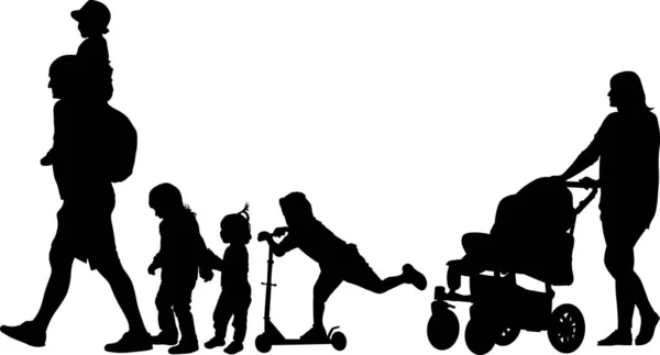 Big Family Many Children Silhouette — 스톡 벡터
