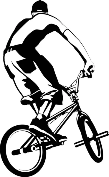 Bmx Cyclist Black White Vector Illustration — Vettoriale Stock