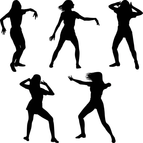 Conjunto Silhuetas Meninas Dançando —  Vetores de Stock