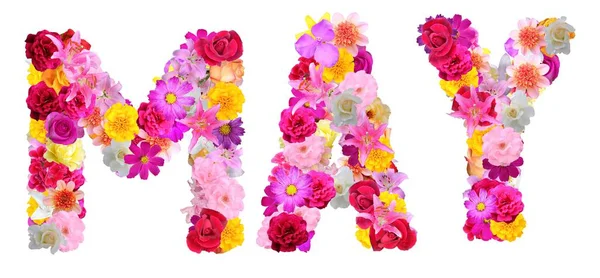 Palabra Mayo Con Varias Flores Colores —  Fotos de Stock