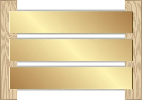 Tři Zlaté Desky Dřevěných Prknech — Stockový vektor