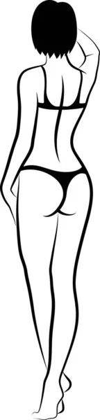 Tekening Vrouw Bikini Achteraanzicht — Stockvector