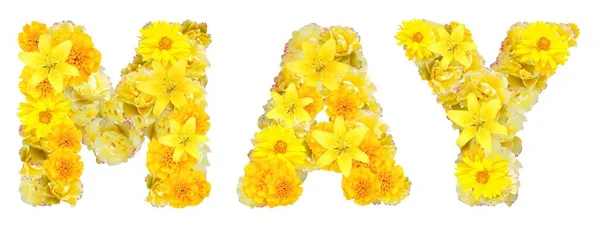 Palabra Mayo Con Flores Amarillas —  Fotos de Stock