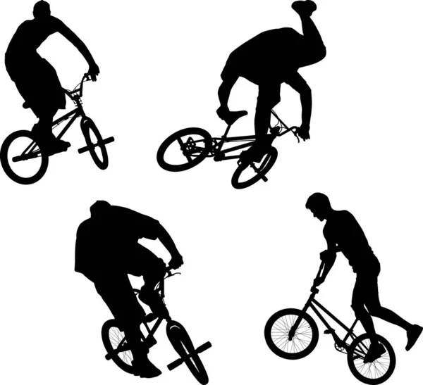 Silhouettes Garçon Sur Vélo Bmx — Image vectorielle