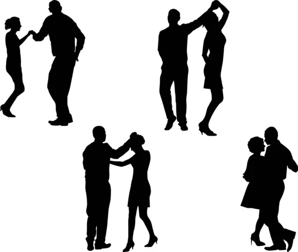 Силуэт Танцующих Пар Векторная Иллюстрация — стоковый вектор