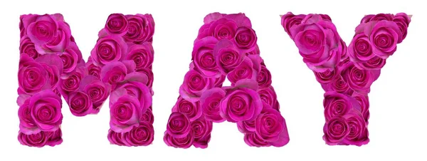 Palabra Mayo Con Rosas Flores — Foto de Stock