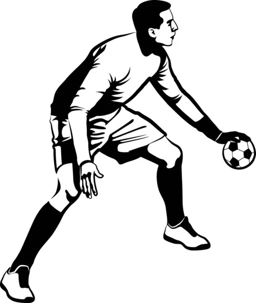 ハンドボールプレーヤー 黒と白のベクトルイラスト — ストックベクタ