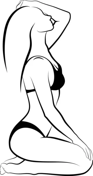 Schizzo Donna Bikini Che Tocca Testa — Vettoriale Stock