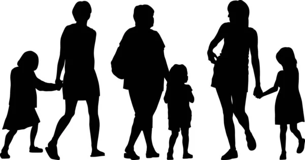 Femmes Avec Des Silhouettes Enfants — Image vectorielle