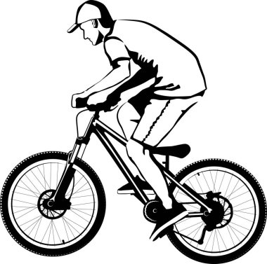 MTB motorlu çocuk - siyah beyaz vektör çizimi