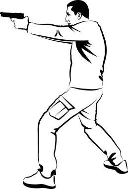 Adam ateş ediyor - monokromatik vektör illüstrasyonu
