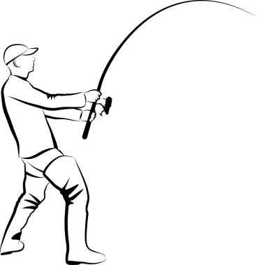 Olta kamışlı balıkçı çizimi.