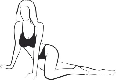 Bikini 'deki Oturan Kadın skeci. Fiziksel egzersiz.