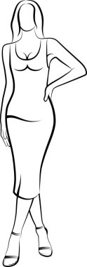 Şık Elbiseli Kadın 'ın çizimi. Vektör illüstrasyonu