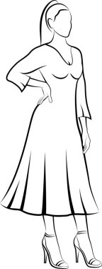 Şık Elbiseli Kadın 'ın çizimi. Vektör illüstrasyonu