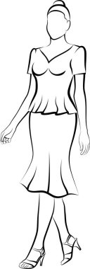 Şık Elbiseli Kadın 'ın çizimi. Vektör illüstrasyonu