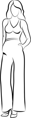 Pantolonlu Kadın 'ın çizimi. Vektör illüstrasyonu