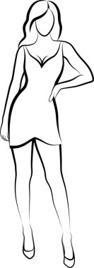 Mini Elbiseli Sıska Kadınlar skeci. Vektör illüstrasyonu