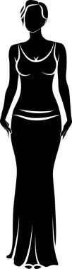 Slim Elegant Women in Dress 'in silueti. Vektör illüstrasyonu
