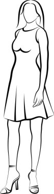 Elbiseli Seksi Kadın 'ın çizimi. Vektör illüstrasyonu