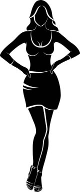 Siluet Mini Elbiseli Seksi Kadın. Vektör illüstrasyonu
