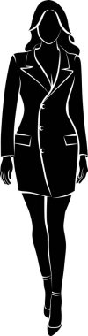 Siluet İnce, Zarif Ceketli Kadın. Vektör illüstrasyonu