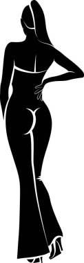 Silhouette of Back View Of Woman In Pants. Vector illustration clipart