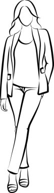 Pantolon ve Ceketli Kadın 'ın çizimi. Vektör illüstrasyonu