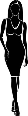 Siluet İnce ve Zarif Elbiseli Kadınlar. Vektör illüstrasyonu