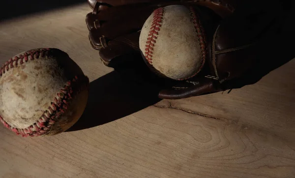 Stare Piłeczki Baseballowe Zbliżenie Miejsca Tle Dla Sportu — Zdjęcie stockowe