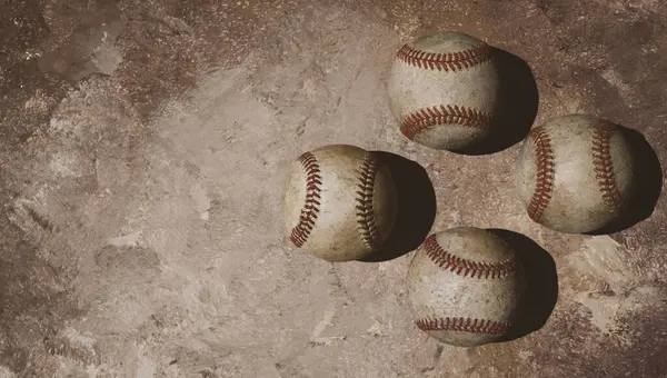 Classic Used Baseball Balls Background Brown Grunge Texture Copy Space Stock Photo