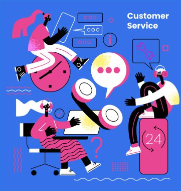 Çevrimiçi müşteri hizmetleri web pankartı. Müşteri destek sayfası. Santral operatörünü ara. Vektör düz tasarımı.